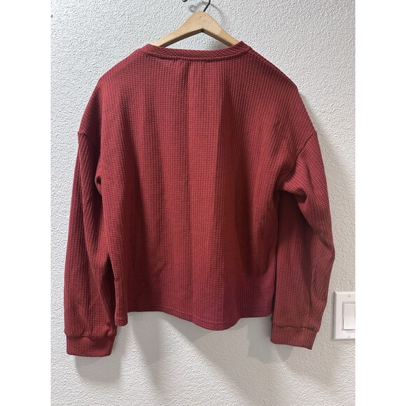 Waffle Knit 2-Piece Pajama Set Womens Medium Red Lounge Cozy Warm Stretch Comfy - Picture 3 of 13